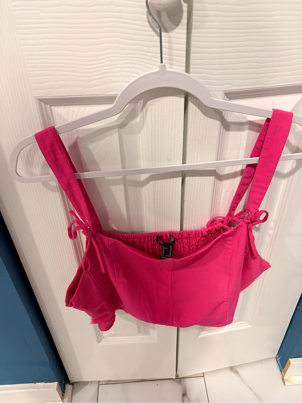 Forever 21 Hot Pink Smocked Crop Top XL Y2K Tie Strap Tank